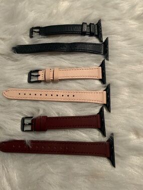 3- Genuine Leather Black, Burgundy, & Light Pink Apple Watch Bands, Adj.